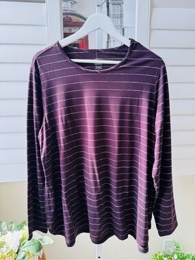 J. Jill Plum Striped Long Sleeve Tee